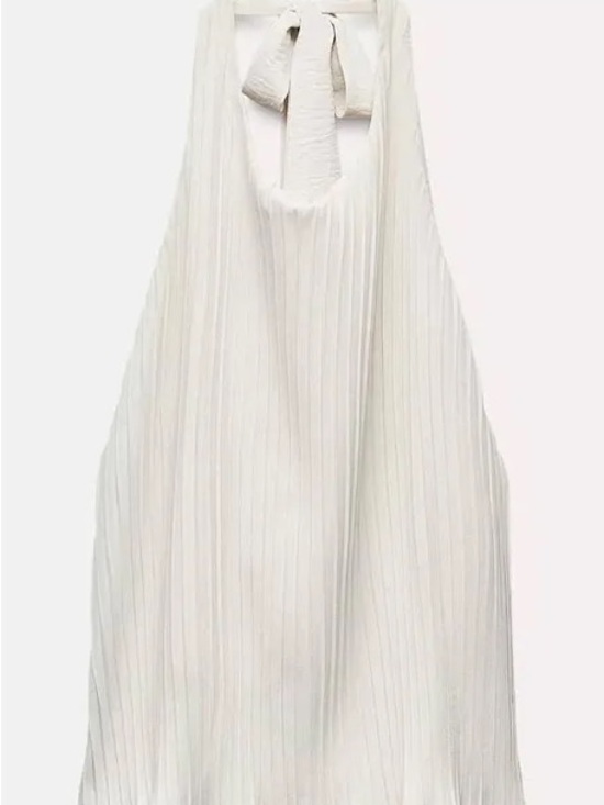 Zara Tops - Zara Cream Pleated Halter Top with Neck Tie